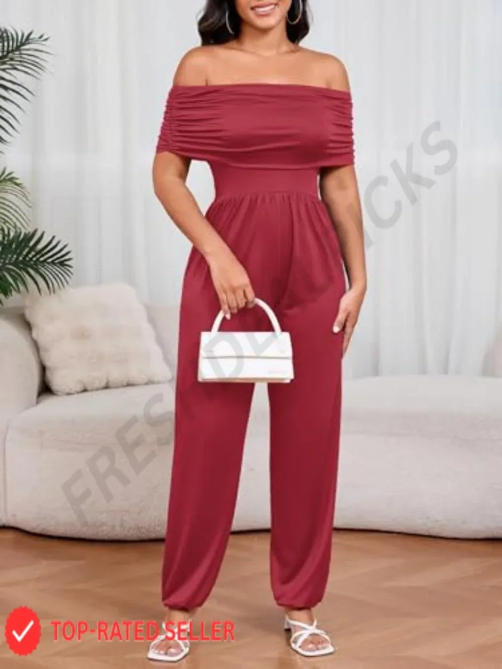 Off Shoulder Wide Leg Jumpsuit Women High Waist Long Pants Wedding Party Romper
